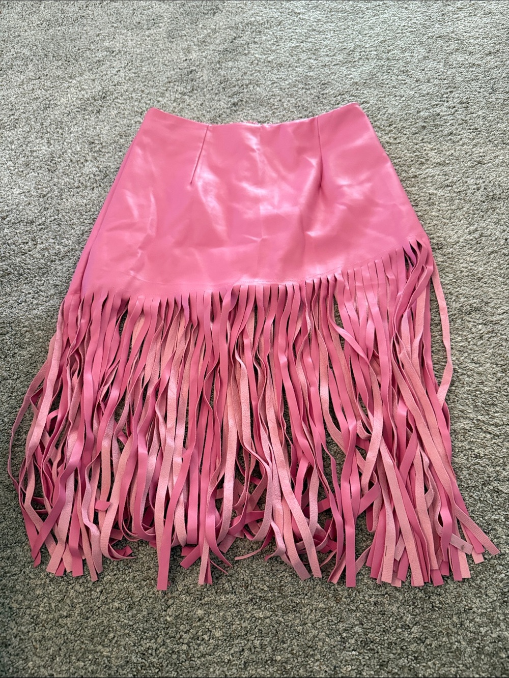 Blue B collection pink faux leather fringe skirt large